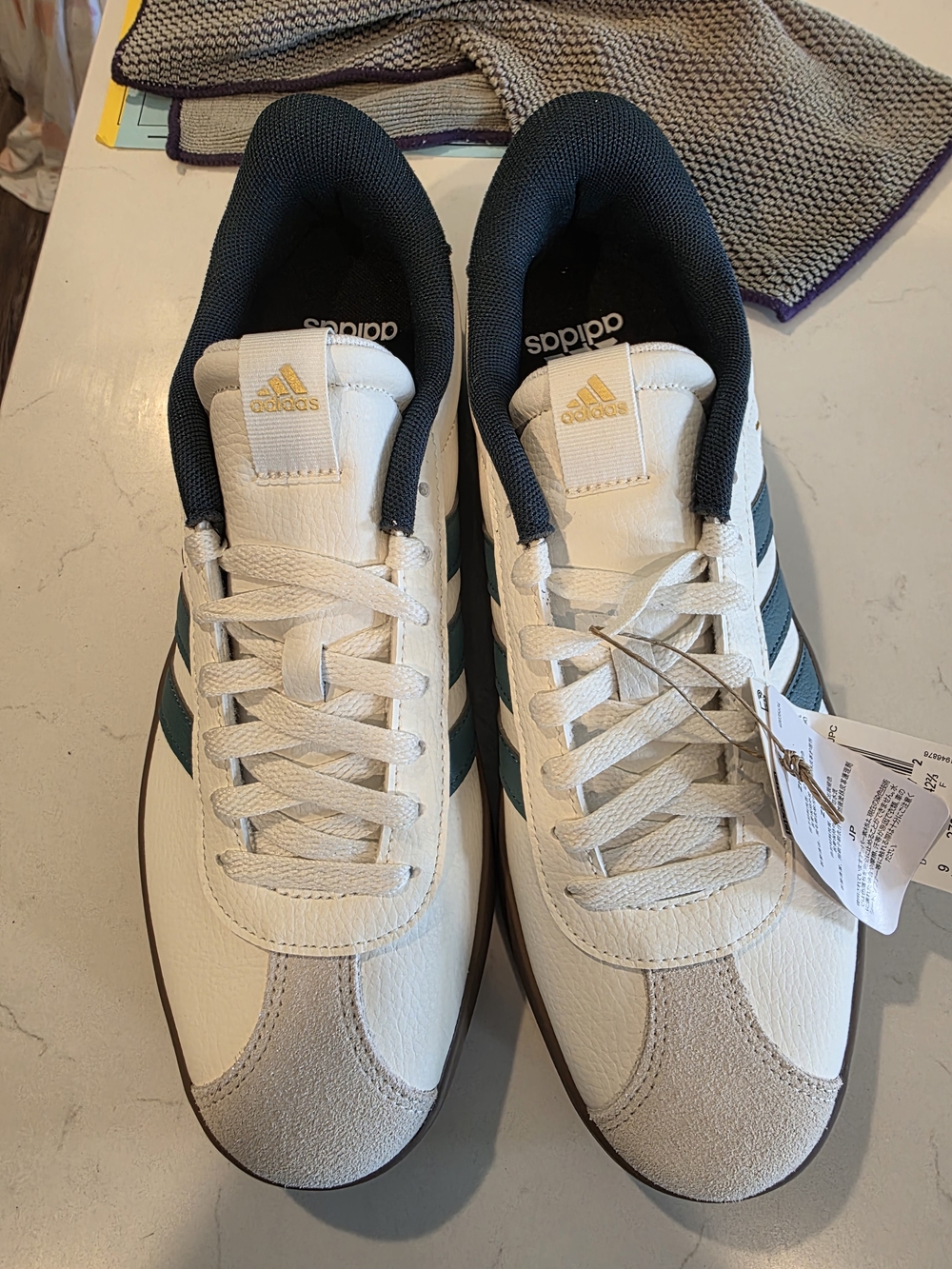 adidas White Sneakers with Teal and Navy Accents